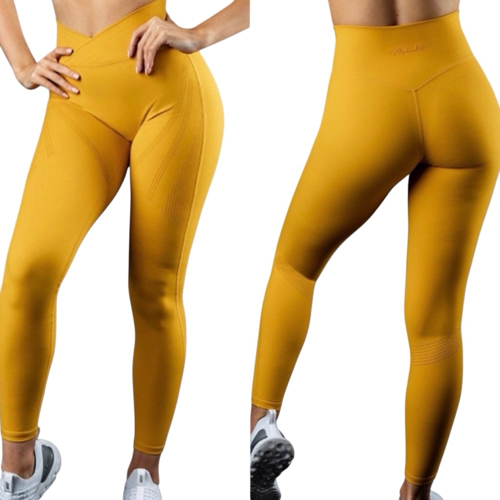 ALPHALETE Golden Hour Surface Path Yellow V High Waisted Leggings